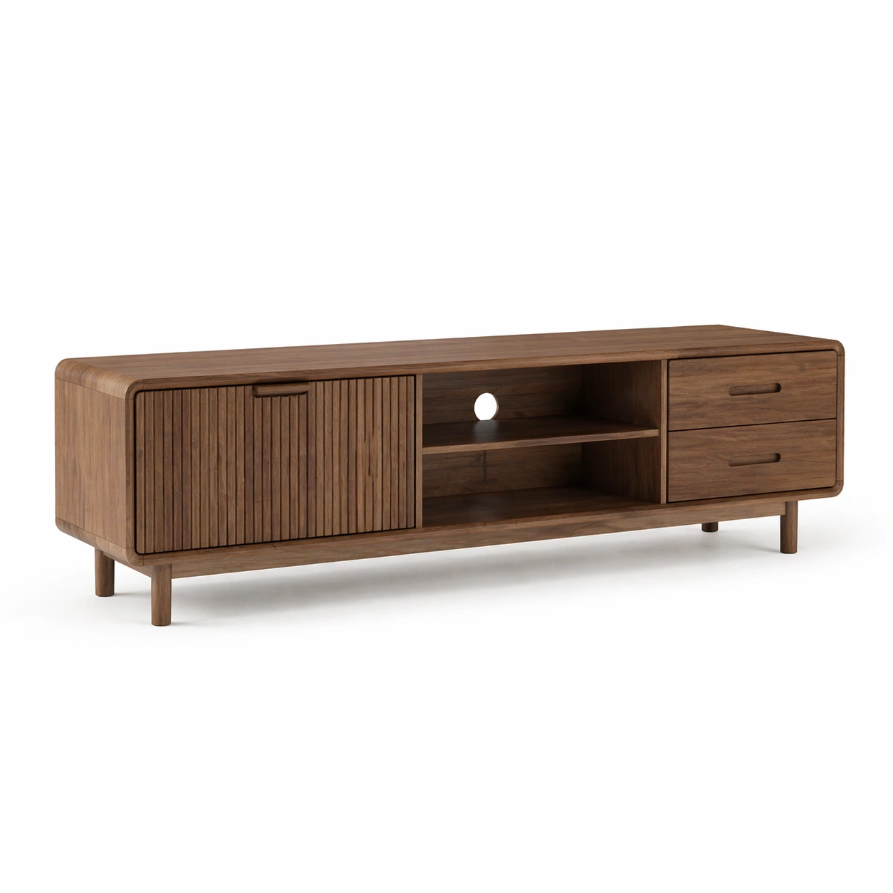 Mueble TV madera oscura con almacenamiento mixto-merulyn